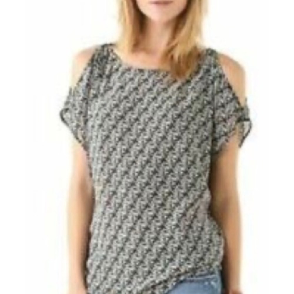 Joie Silk Cold Shoulder Blouse Black White Floral Paisley Top Small